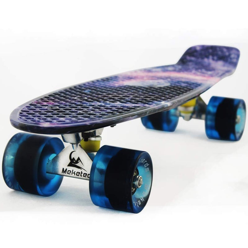 Meketec Skateboard Youth 22 inch Mini Cruiser Retro Starry Adults Skateboards for Kids Boys Girls Beginners Child Toddler Teenagers Dog Age 5 (Purple Galaxy) - Image 1